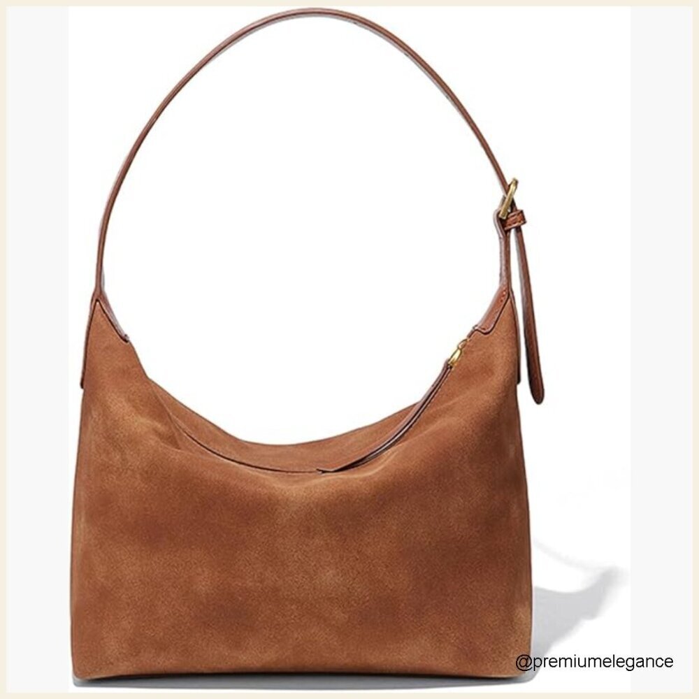 Faux Suede Hobo Bag Adjustable Strap Medium Size Vintage Style Handbag